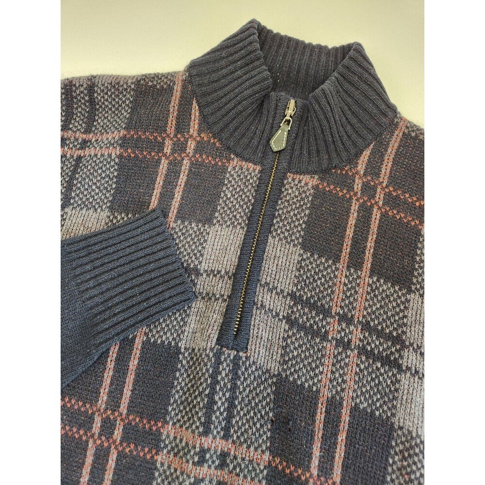 Alan Paine Sweater Men's XL EUR 56‎ UK 48 Black Plaid 1/4 Zip Pullover Lambswool